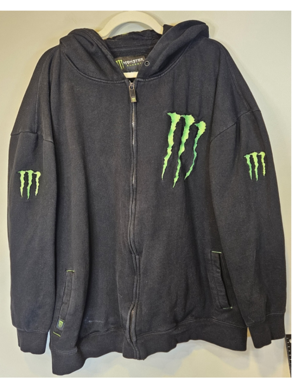 Monster Energy Hoodie XXL Black Full Zip Embroidered Logo Y2K Moto Racing